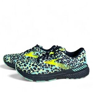 Brooks Adrenaline GTS 21 Green Black Leopard Athletic Running Shoe Womens 10.5